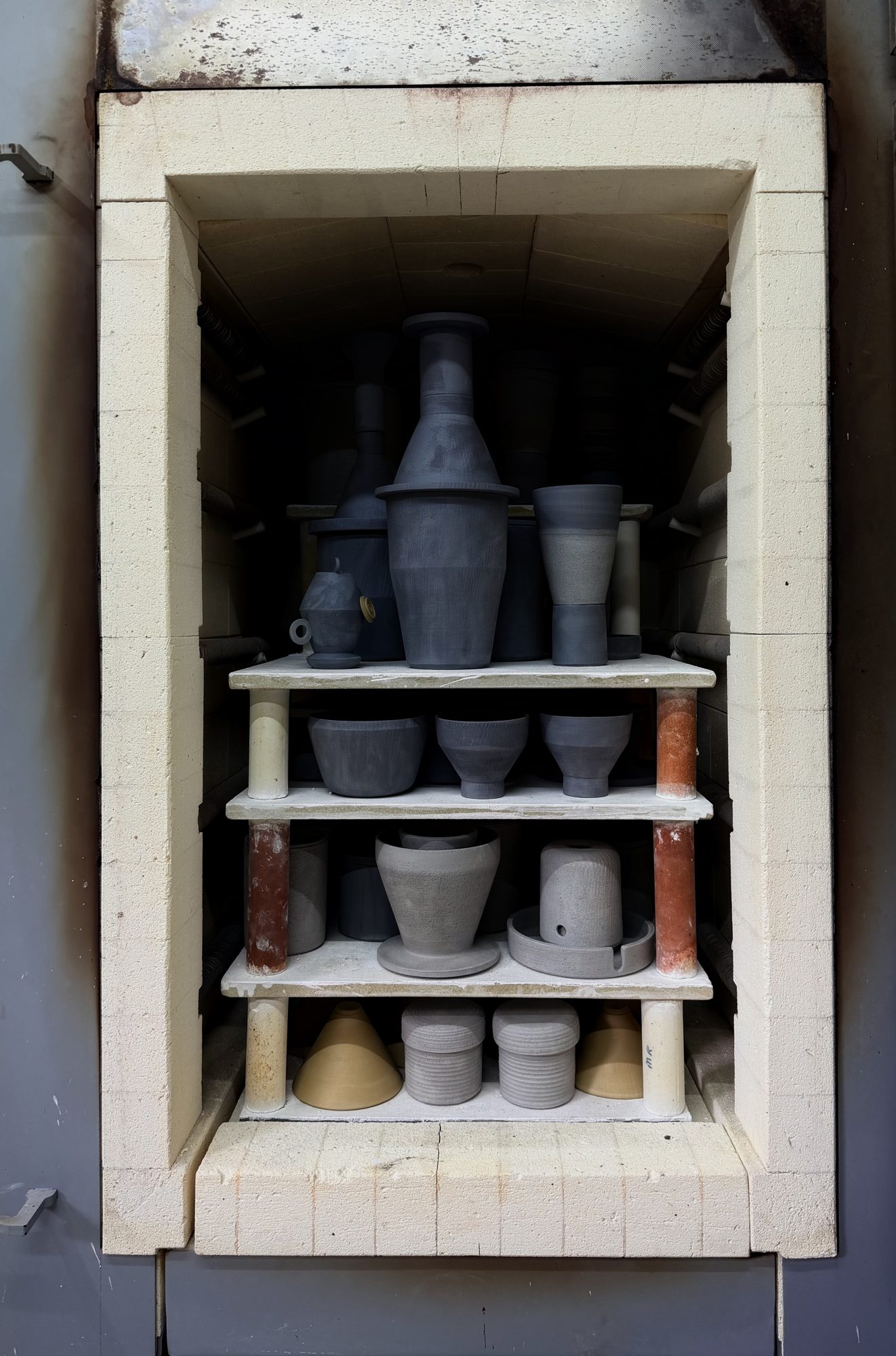 The kiln packed before a firing